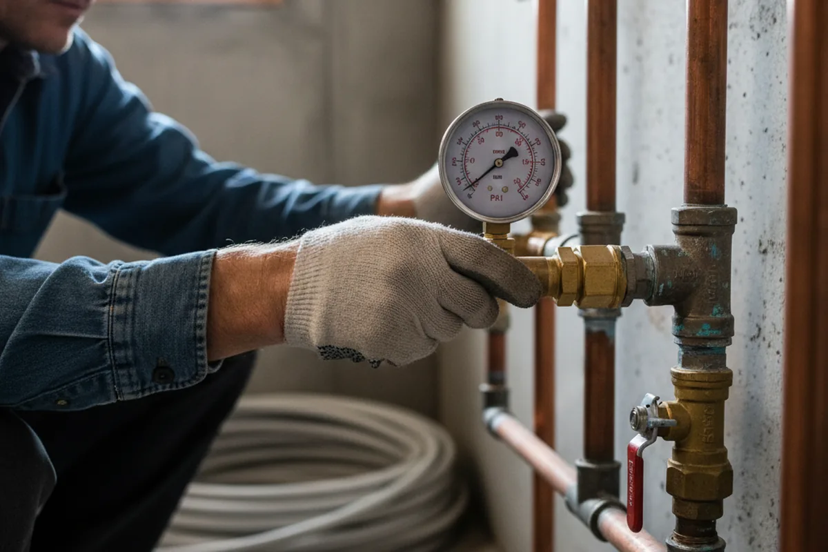 Pressure testing a repaired line during Water Line Repair in Mahanoy City